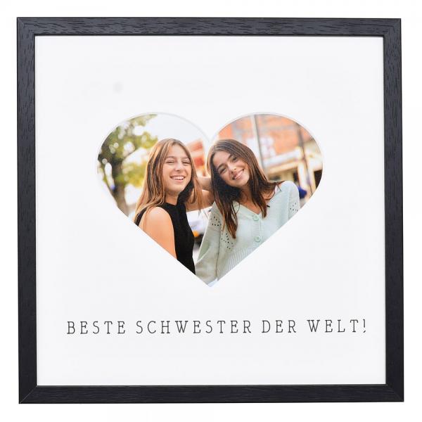 Bilderrahmen mit Herz-Passepartout & Text "Beste Schwester der Welt!" 30x30 cm | schwarz | Normalglas