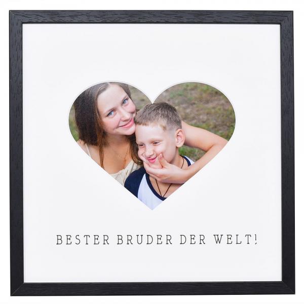 Bilderrahmen mit Herz-Passepartout & Text "Bester Bruder der Welt!" 30x30 cm | schwarz | Normalglas