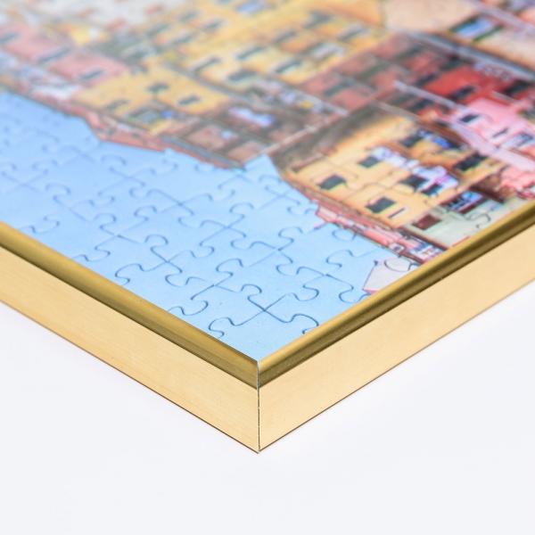 Kunststoff Puzzlerahmen für 100 bis 500 Teile 24,3x36 cm | gold | Kunstglas UV99 entspiegelt (2 mm)