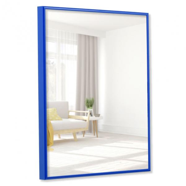 Alu Badezimmer-Spiegel Quadro 18x24 cm | blau RAL 5010 | Spiegel (2 mm)
