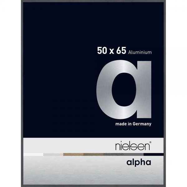 Alu Bilderrahmen Alpha 50x65 cm | Dunkelgrau glanz | Normalglas