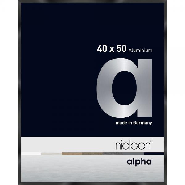 Alu Bilderrahmen Alpha 40x50 cm | Schwarz glanz eloxiert | Normalglas