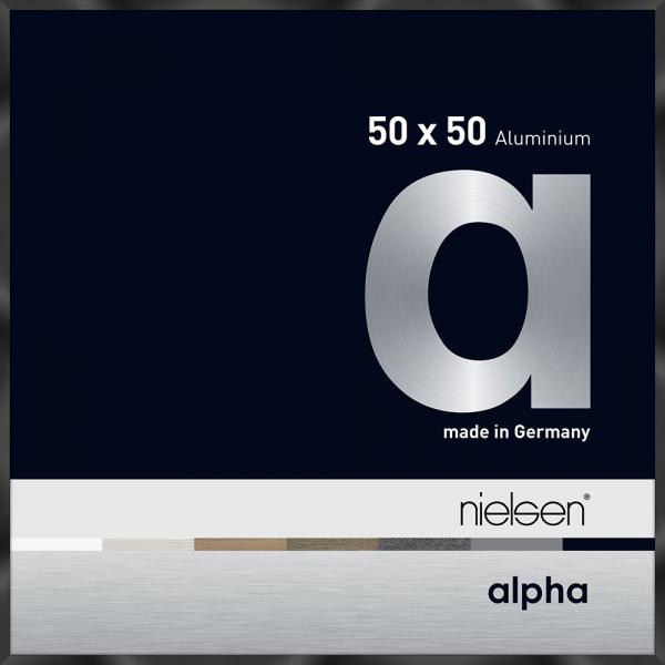 Alu Bilderrahmen Alpha 50x50 cm | Schwarz glanz eloxiert | Normalglas