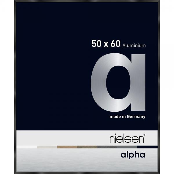 Alu Bilderrahmen Alpha 50x60 cm | Schwarz glanz eloxiert | Normalglas