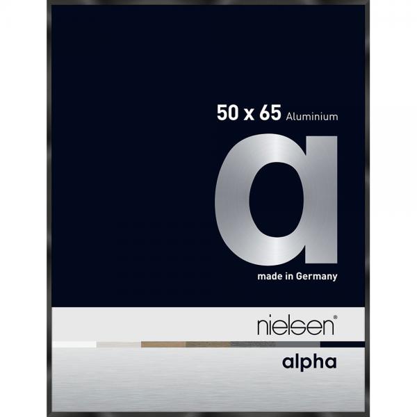 Alu Bilderrahmen Alpha 50x65 cm | Schwarz glanz eloxiert | Normalglas