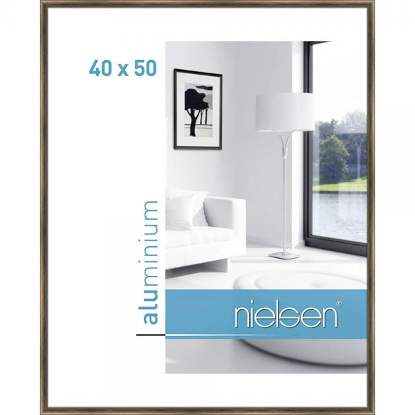 Alu Bilderrahmen Classic 40x50 cm | Strukturiert Walnuss | Normalglas