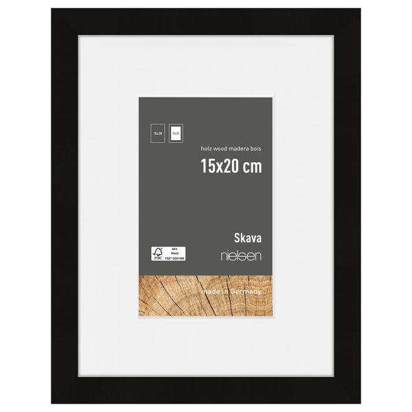Holzrahmen Skava mit Passepartout 15x20 cm (9x13 cm) | Schwarz | Normalglas