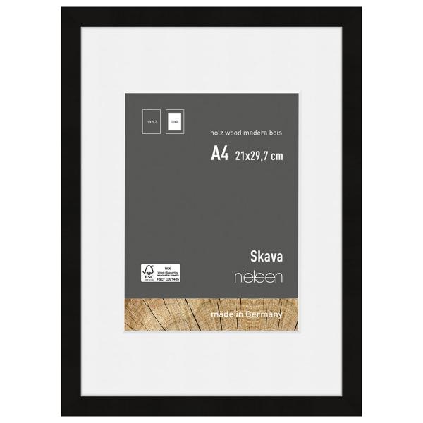 Holzrahmen Skava mit Passepartout 21x29,7 cm (15x20 cm) | Schwarz | Normalglas