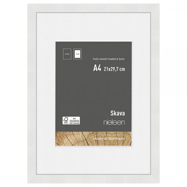 Holzrahmen Skava mit Passepartout 21x29,7 cm (15x20 cm) | Weiß | Normalglas