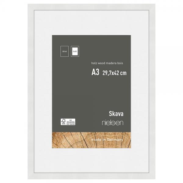 Holzrahmen Skava mit Passepartout 29,7x42 cm (21x29,7 cm) | Weiß | Normalglas