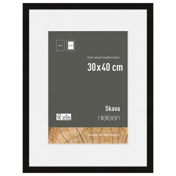 Holzrahmen Skava mit Passepartout 30x40 cm (21x29,7 cm) | Schwarz | Normalglas