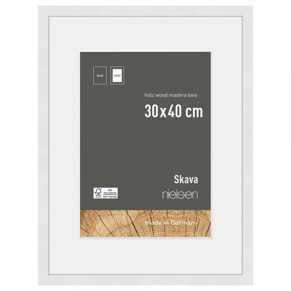Holzrahmen Skava mit Passepartout 30x40 cm (21x29,7 cm) | Weiß | Normalglas