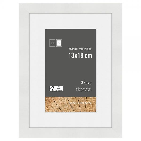 Holzrahmen Skava mit Passepartout 13x18 cm (9x13 cm) | Weiß | Normalglas