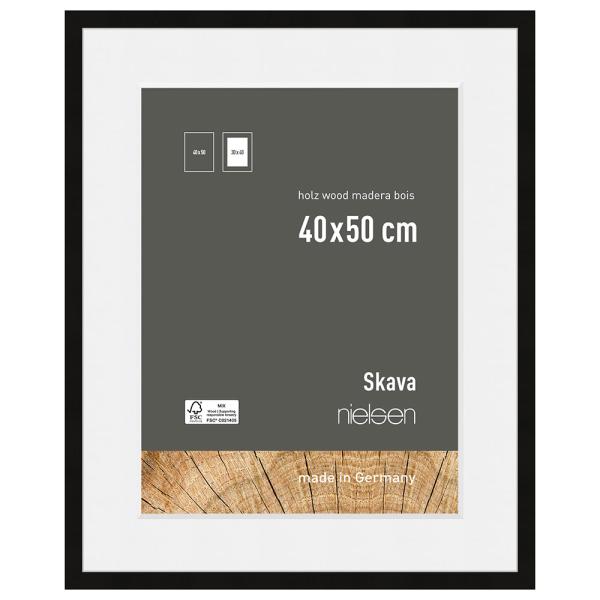 Holzrahmen Skava mit Passepartout 40x50 cm (30x40 cm) | Schwarz | Normalglas