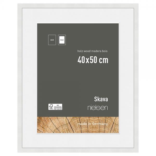 Holzrahmen Skava mit Passepartout 40x50 cm (30x40 cm) | Weiß | Normalglas