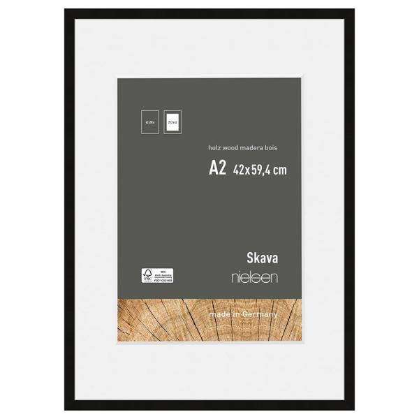 Holzrahmen Skava mit Passepartout 42x59,4 cm (29,7x42 cm) | Schwarz | Normalglas