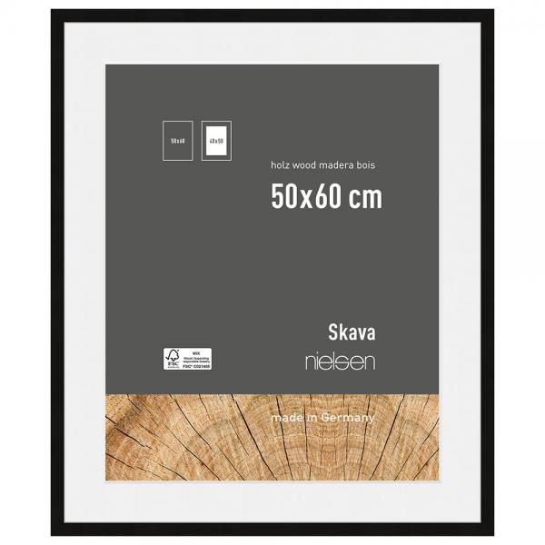 Holzrahmen Skava mit Passepartout 50x60 cm (40x50 cm) | Schwarz | Normalglas