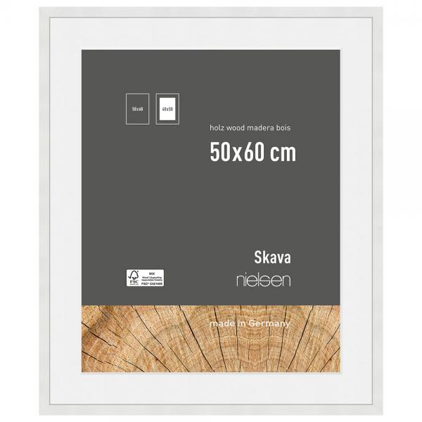 Holzrahmen Skava mit Passepartout 50x60 cm (40x50 cm) | Weiß | Normalglas