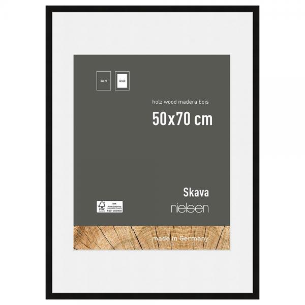 Holzrahmen Skava mit Passepartout 50x70 cm (40x50 cm) | Schwarz | Normalglas