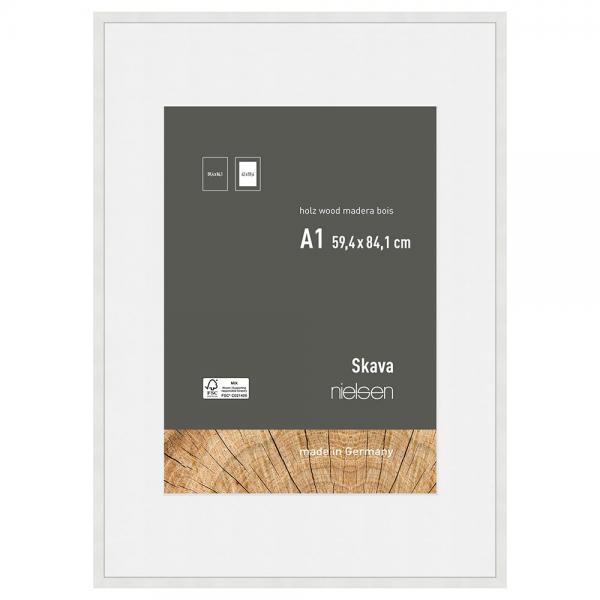 Holzrahmen Skava mit Passepartout 59,4x84,1 cm (42x59,4 cm) | Weiß | Normalglas