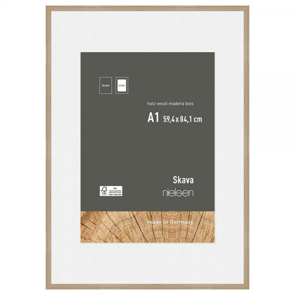 Holzrahmen Skava mit Passepartout 59,4x84,1 cm (42x59,4 cm) | Natur | Normalglas