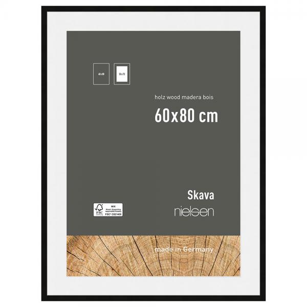 Holzrahmen Skava mit Passepartout 60x80 cm (50x70 cm) | Schwarz | Normalglas