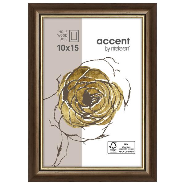 Holz Bilderrahmen Ascot 10x15 cm | Dunkelbraun-Gold | Normalglas