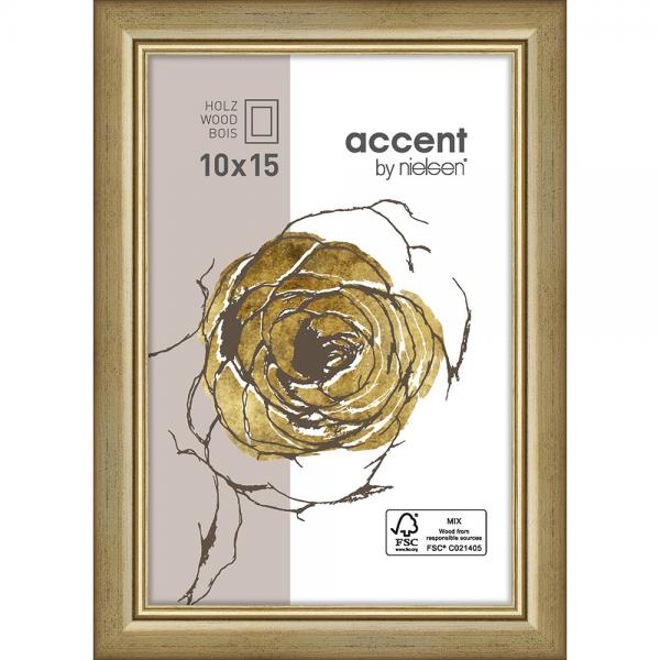 Holz Bilderrahmen Ascot 10x15 cm | Gold | Normalglas
