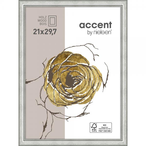 Holz Bilderrahmen Ascot 21x29,7 cm (A4) | Silber | Normalglas
