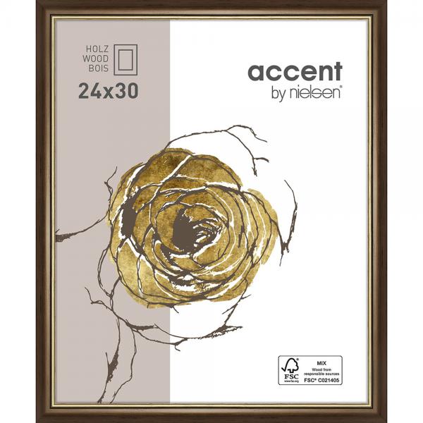 Holz Bilderrahmen Ascot 24x30 cm | Dunkelbraun-Gold | Normalglas