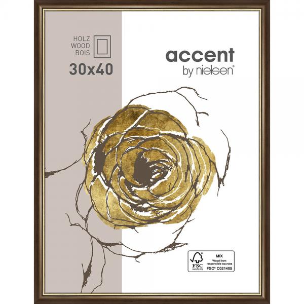 Holz Bilderrahmen Ascot 30x40 cm | Dunkelbraun-Gold | Normalglas
