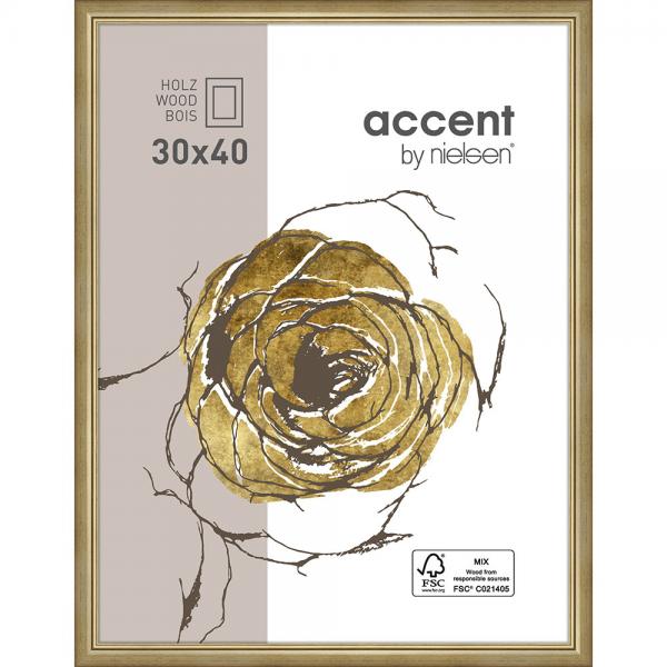 Holz Bilderrahmen Ascot 30x40 cm | Gold | Normalglas