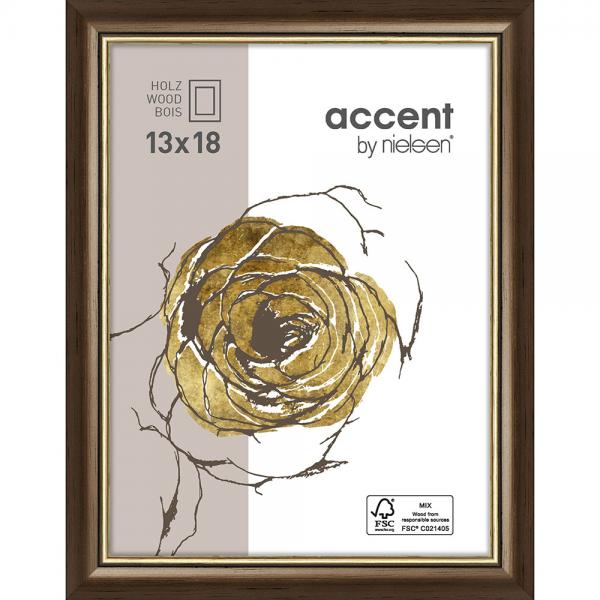 Holz Bilderrahmen Ascot 13x18 cm | Dunkelbraun-Gold | Normalglas