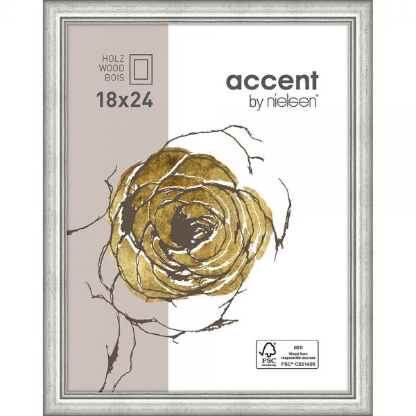 Holz Bilderrahmen Ascot 18x24 cm | Silber | Normalglas