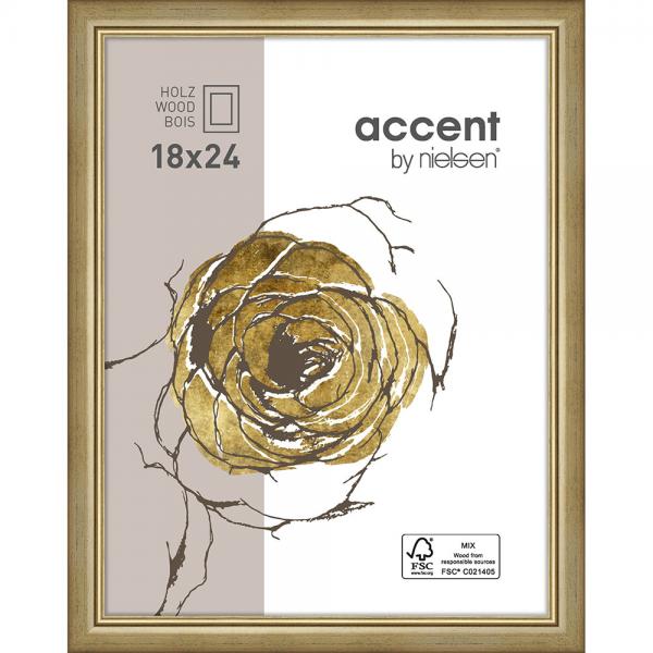 Holz Bilderrahmen Ascot 18x24 cm | Gold | Normalglas