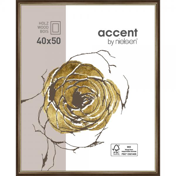 Holz Bilderrahmen Ascot 40x50 cm | Dunkelbraun-Gold | Normalglas
