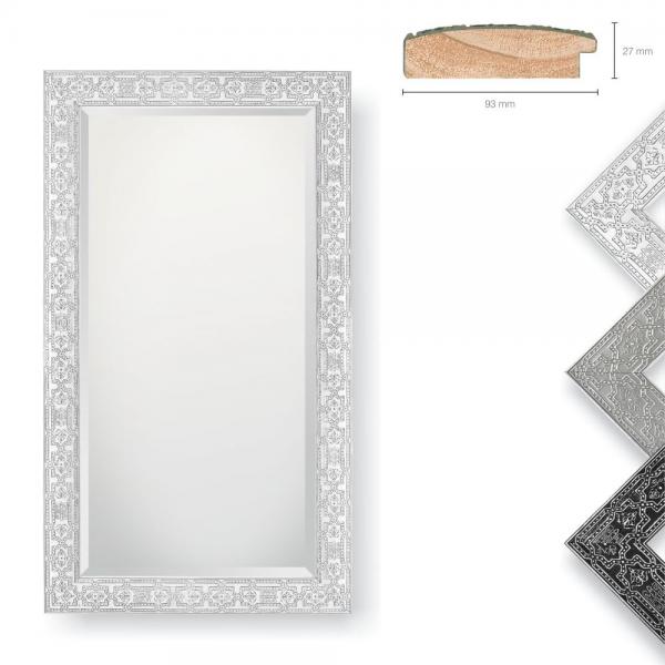 Holz Wandspiegel Milo 50x100 cm | Silber | Spiegel mit Facettenschliff