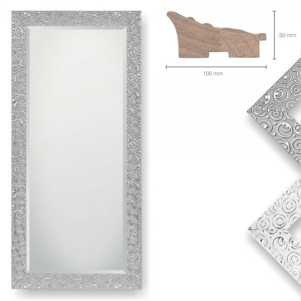 Holz Wandspiegel Ferri 50x70 cm | Silber grau Ringstruktur | Spiegel mit Facettenschliff