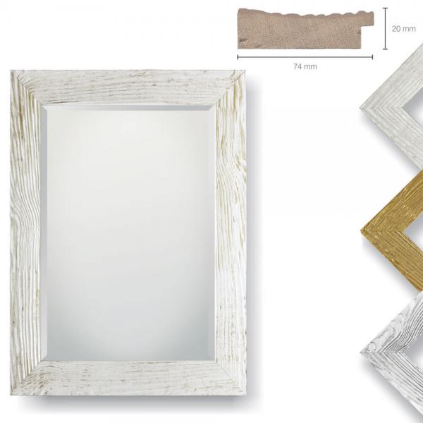 Holz Wandspiegel Padovani 50x60 cm | Weiß Holz | Spiegel mit Facettenschliff