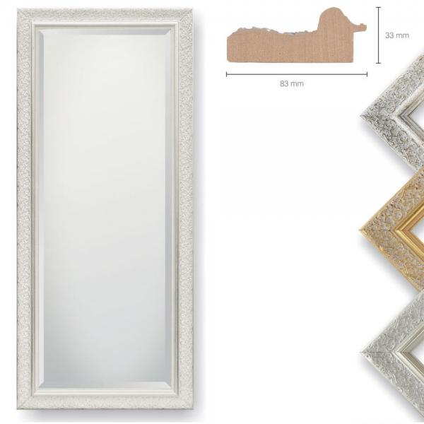 Holz Wandspiegel Pane 70x100 cm | Weiß patiniert florentiner | Spiegel mit Facettenschliff