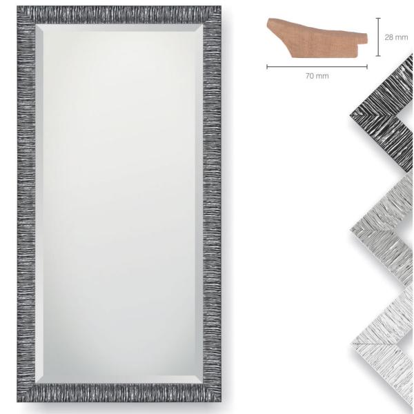 Holz Wandspiegel Penone 50x100 cm | Schwarz silber gerillt | Spiegel mit Facettenschliff