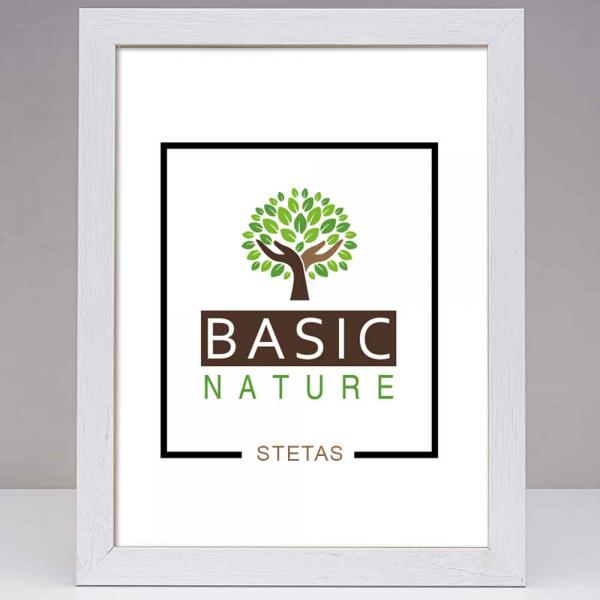Holz Bilderrahmen Basic Nature (MDF) 40x40 cm | Weiß gemasert | Kunstglas