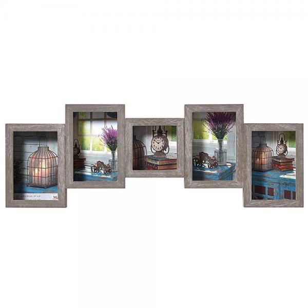 Bilderrahmen Collage Rustic für 5 Bilder 4x 10x15 + 1x 10x10 cm | grau | Normalglas