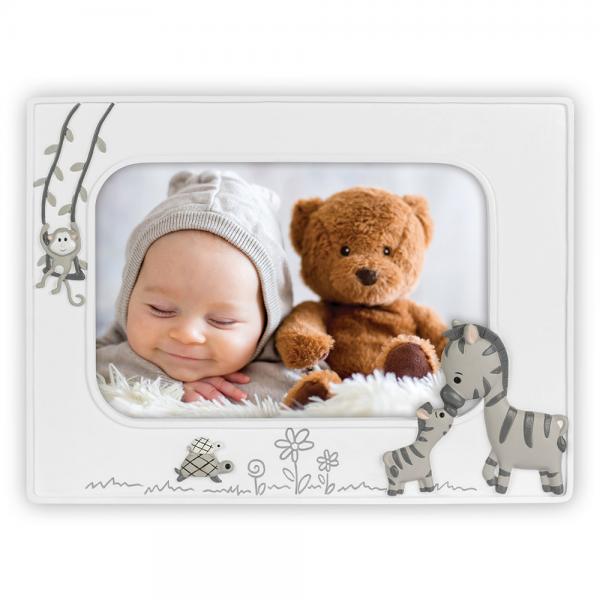 Baby Bilderrahmen mit Tiermotiven Horizontal 10x15 cm | Weiß | Kunstglas